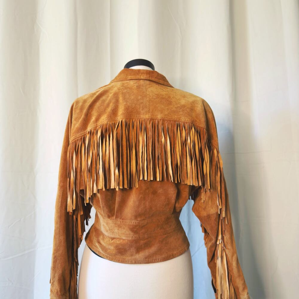 VTG 80s Michael Joseph Cropped Fringe Leather Jacket size Medium - Picture 5 of 11